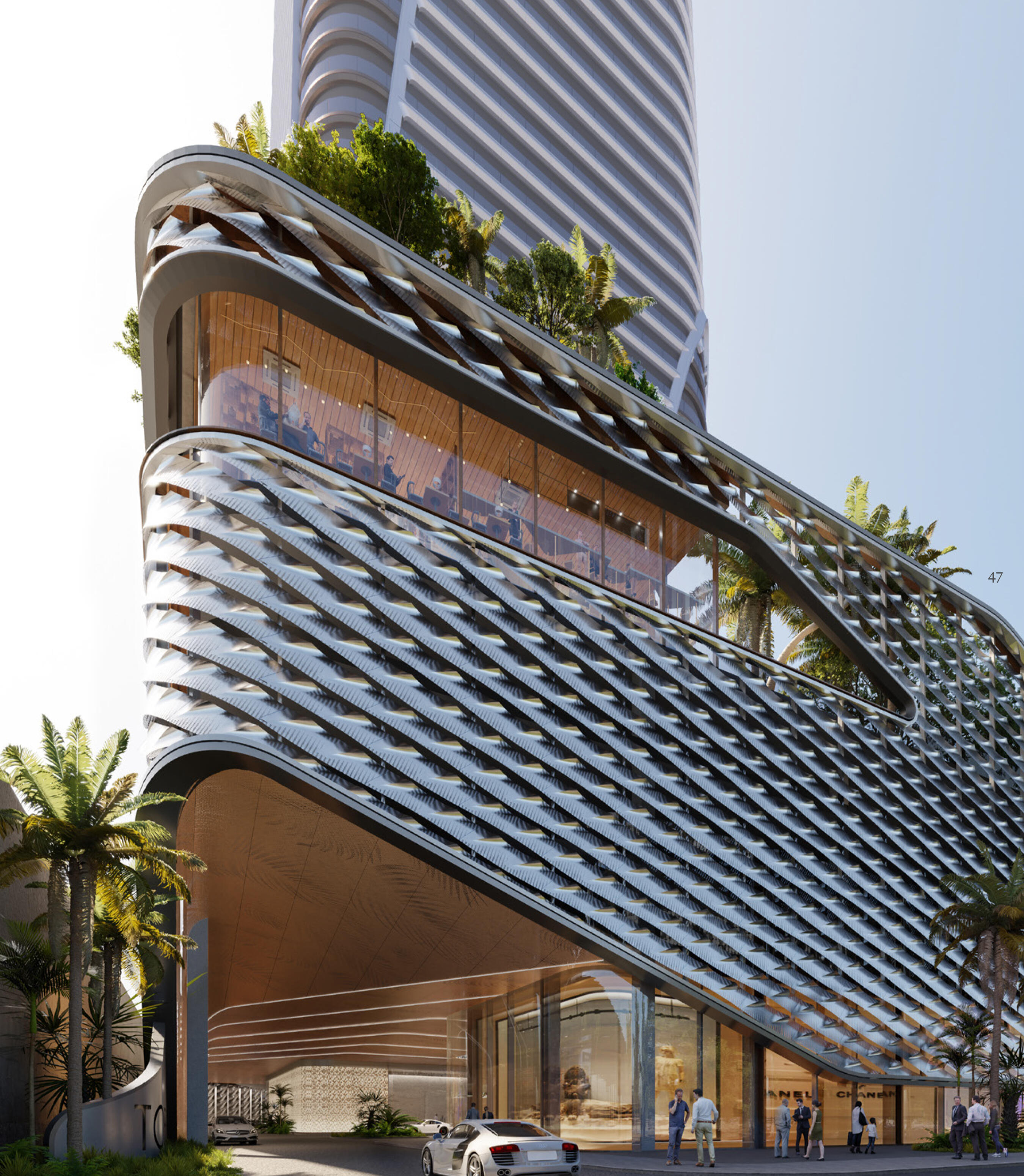 Seven Park Residences – Modern Architectural Design in Hallandale Contemporary facade of Seven Park Residences in Hallandale-Hollywood, featuring sleek lines and luxury residential style.